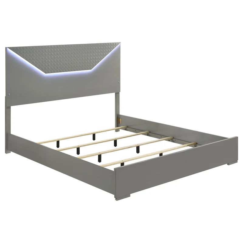 Coaster Furniture Ives 224971KE Eastern King Panel Bed LED Headboard - Grey High Gloss