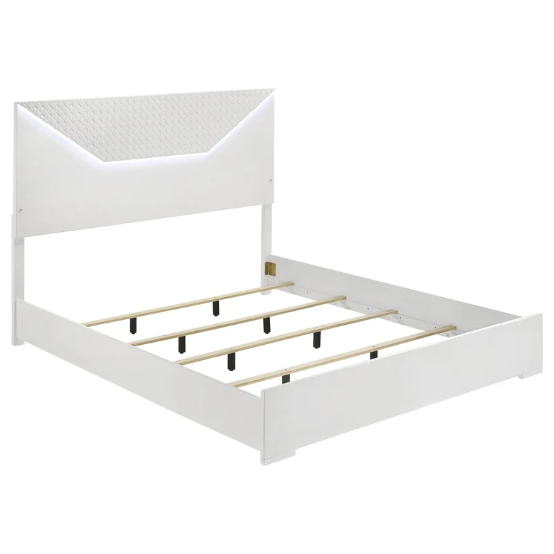 Coaster Furniture Ives 224941KE Eastern King Panel Bed LED Headboard - White High Gloss