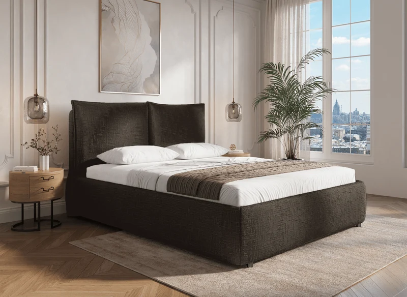 Cama con almacenaje MELY de terciopelo marrón jaspeado, 160x200 cm