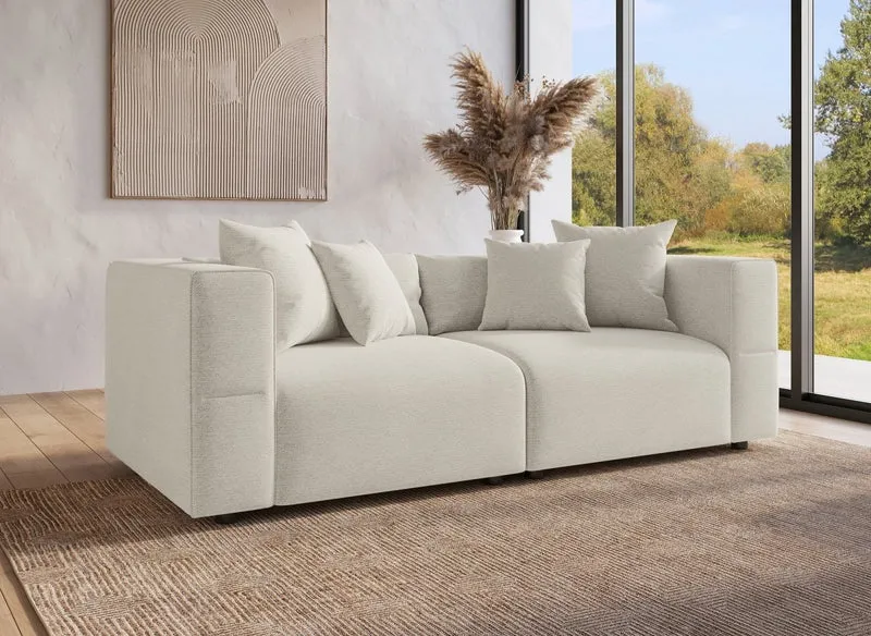 Sofá fijo de 3 plazas EVELYNE en tejido beige