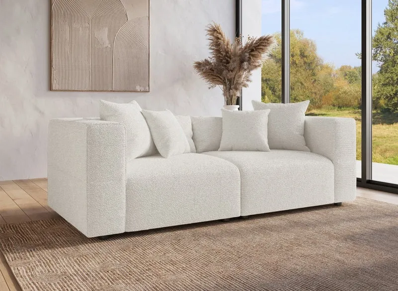 Sofá fijo de 3 plazas EVELYNE efecto piel de oveja beige