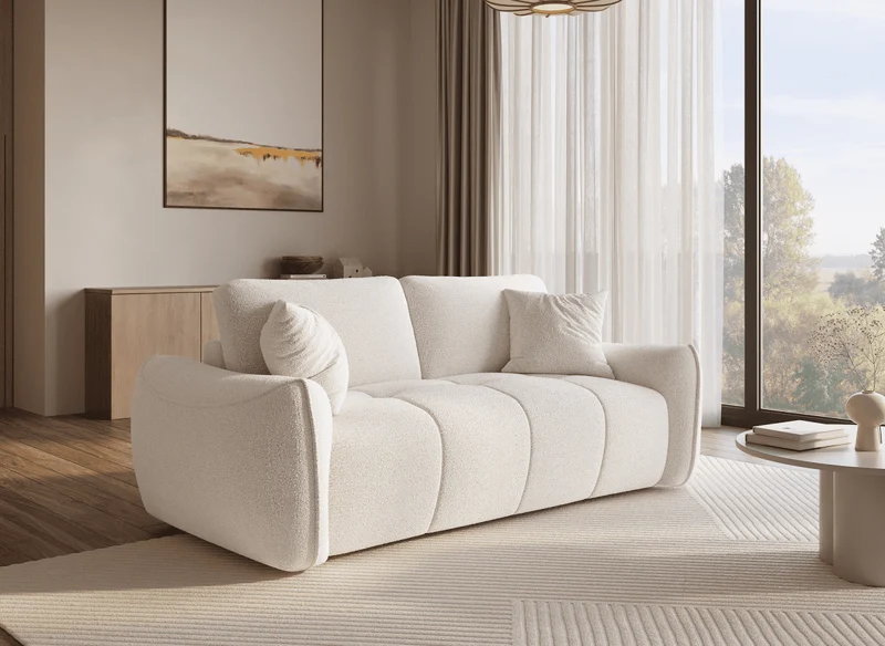 Sofá fijo de 3 plazas EZRA en tejido bouclé beige