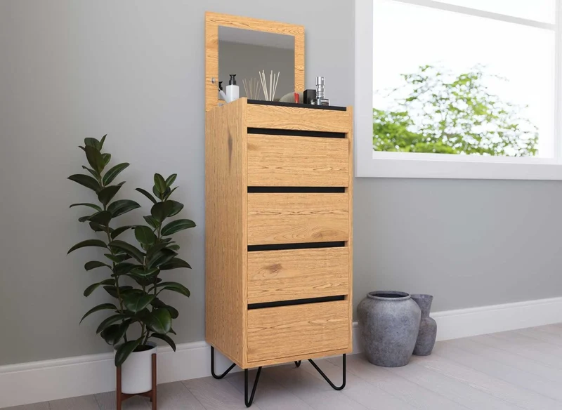 Cómoda de madera DARINA de 4 cajones con tocador integrado