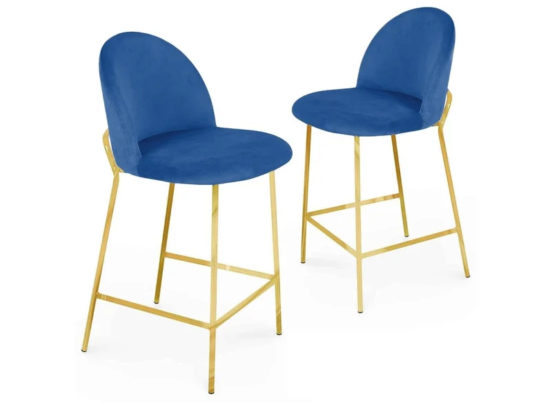 Juego de 2 taburetes de bar de diseño ARABEL en terciopelo azul