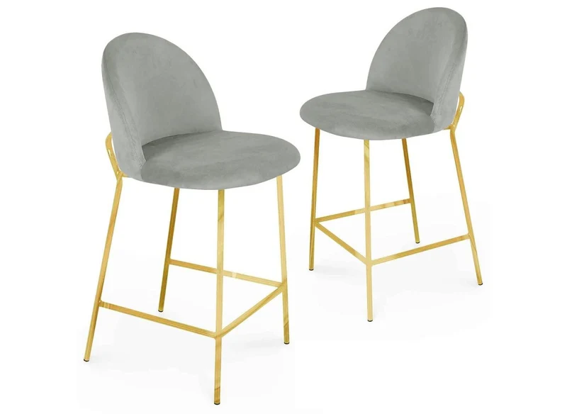 Juego de 2 taburetes de bar de diseño ARABEL en terciopelo gris