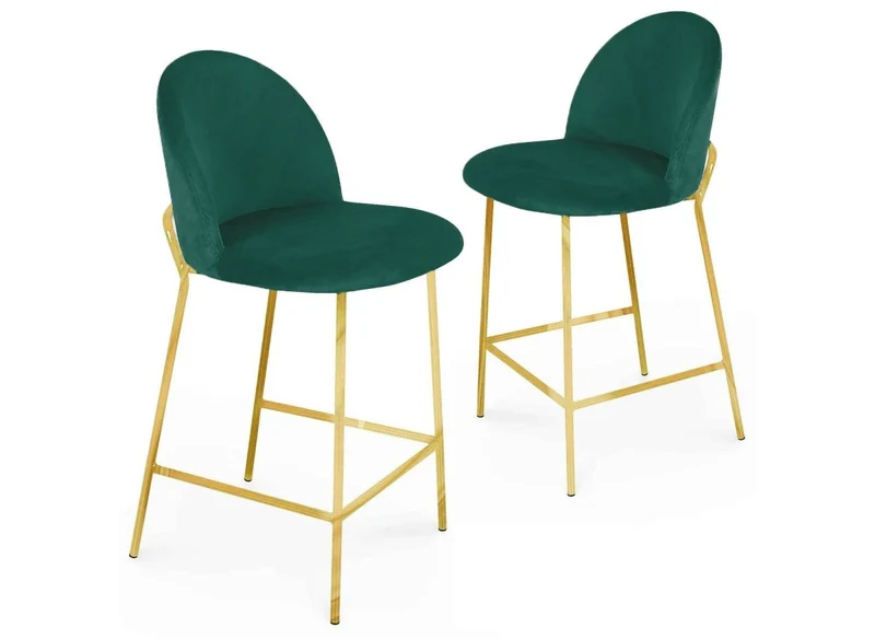 Juego de 2 taburetes de bar de diseño ARABEL en terciopelo verde