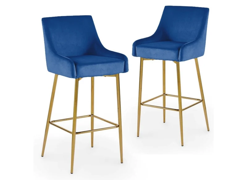 Juego de 2 taburetes de bar de diseño LALYA en terciopelo azul