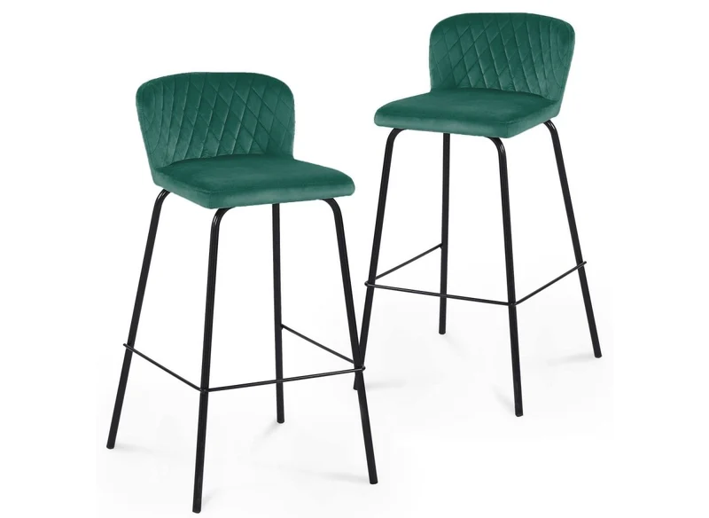 Juego de 2 taburetes de bar de diseño BOSCO en terciopelo verde