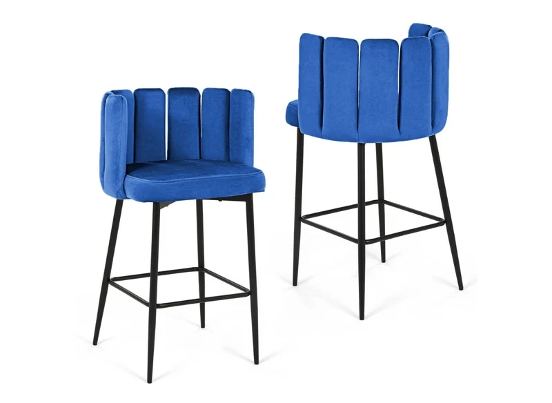 Juego de 2 taburetes de bar de diseño DEBBY en terciopelo azul