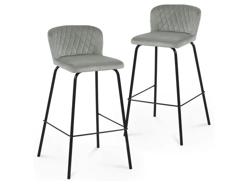 Juego de 2 taburetes de bar de diseño BOSCO en terciopelo gris