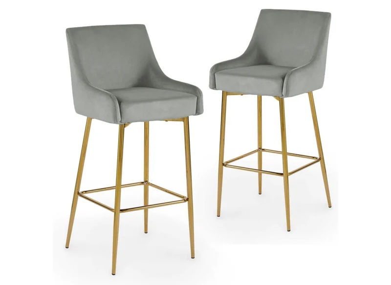 Juego de 2 taburetes de bar de diseño LALYA en terciopelo gris