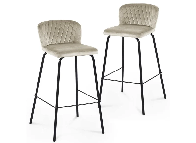 Juego de 2 taburetes de bar de diseño BOSCO en terciopelo beige