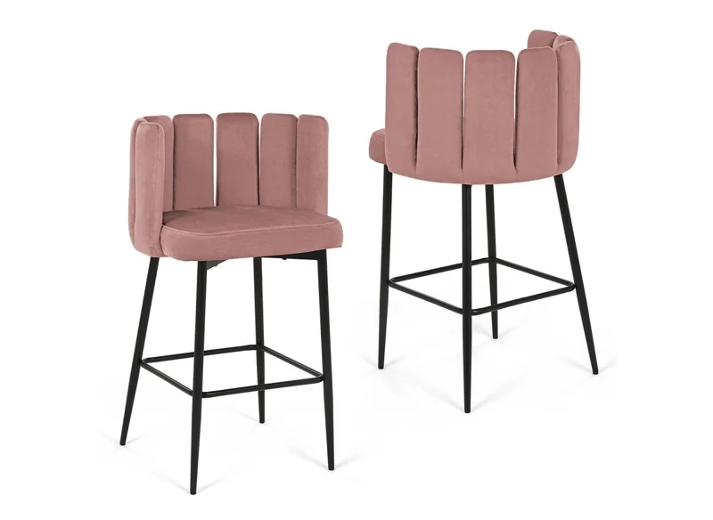 Juego de 2 taburetes de bar de diseño DEBBY en terciopelo rosa