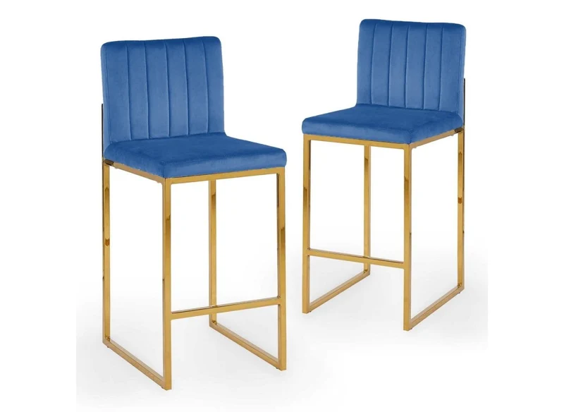 Juego de 2 taburetes de bar de diseño FRIDA en terciopelo azul