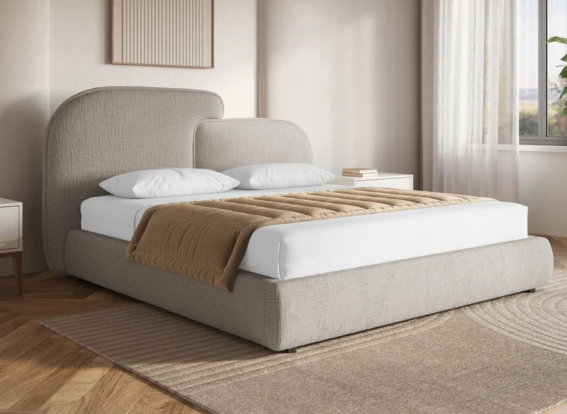 Cama de almacenaje MILENA de 180x200 cm en terciopelo jaspeado color topo