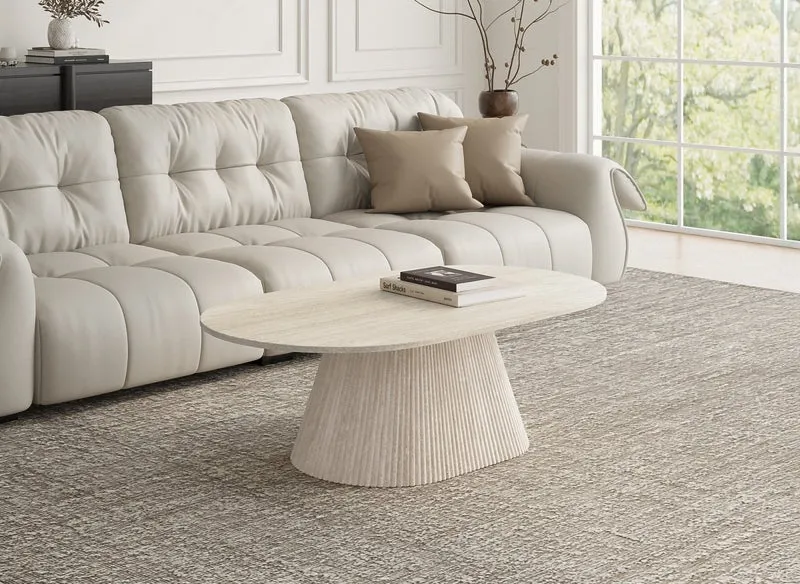 Mesa de centro ovalada TIANA en mármol compuesto beige