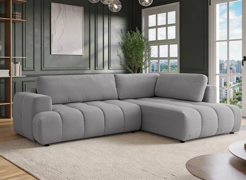Sofá cama esquinero HAVEN con almacenaje en tela gris - Esquina derecha