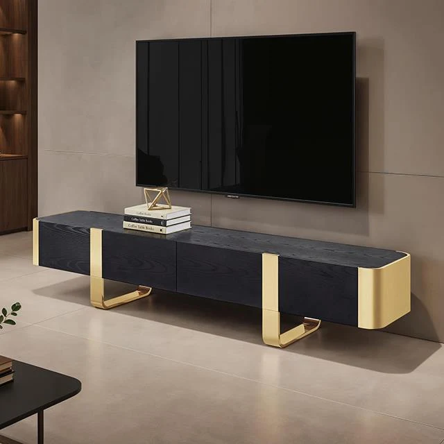 Furniture of America Leknes FM-AC8028GD-TV TV Stand Black with Gold Frame