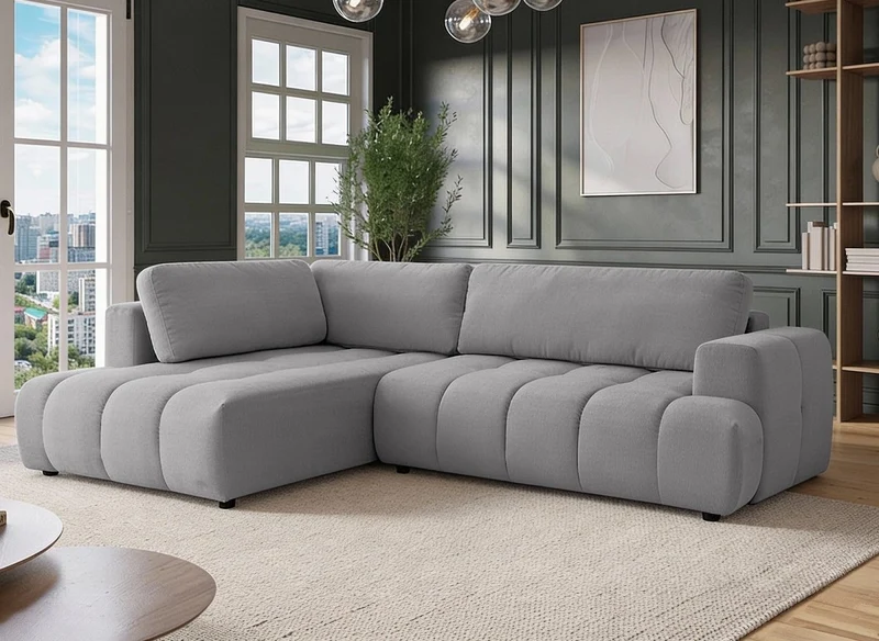 Sofá cama esquinero HAVEN con almacenaje en tela gris - Esquina izquierda