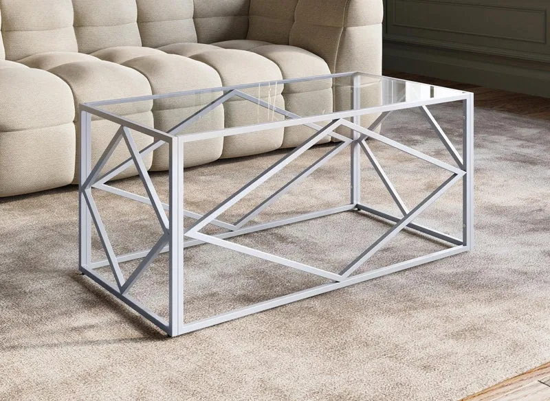 Mesa de centro rectangular de diseño ELIO en vidrio y metal