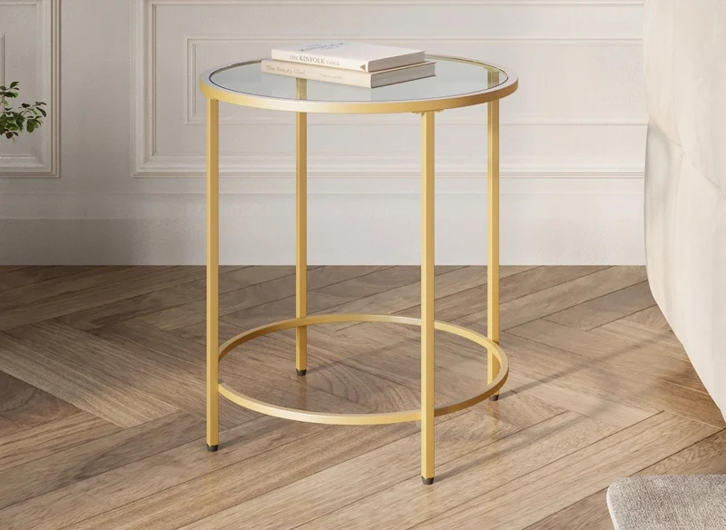 Mesa de centro redonda OLIVE de vidrio y metal