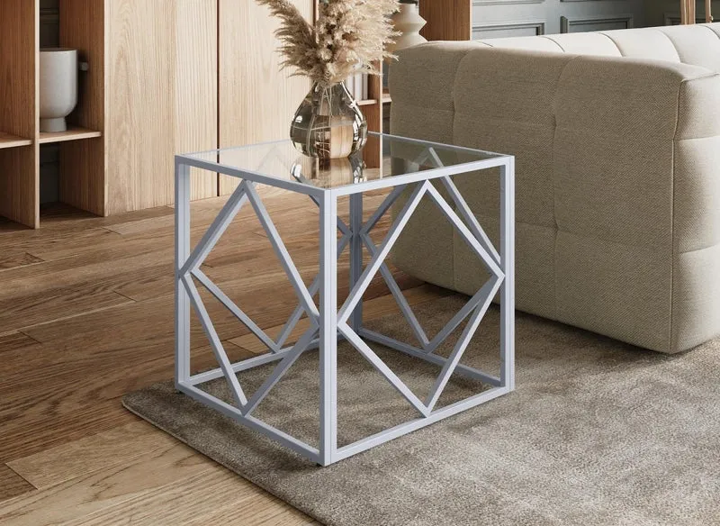 Mesa de centro cuadrada de diseño ELIO en vidrio y metal