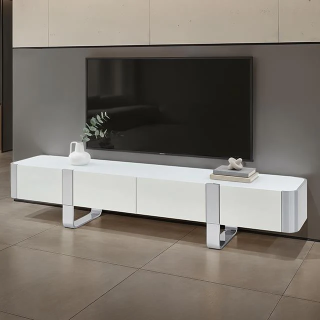 Furniture of America Larvik FM-AC8027SV-TV TV Stand White with Silver Frame