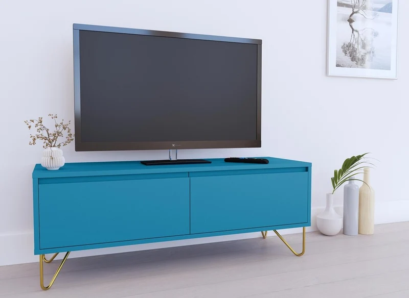 Mueble de TV XXL con 1 cajón y 1 puerta, azul pato DARINA
