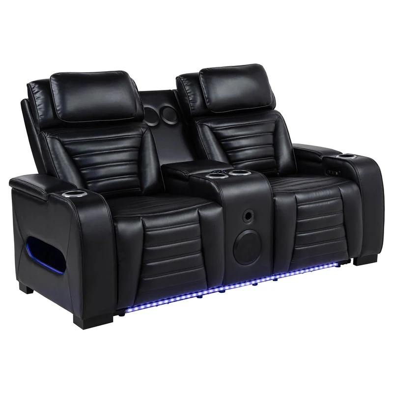 Coaster Furniture Zuma 603252PP Faux Leather Dual Power Reclining LED Loveseat - Black