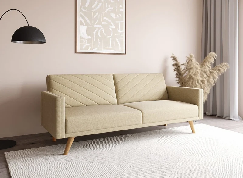 Sofá cama escandinavo de 3 plazas BALDER en tela beige
