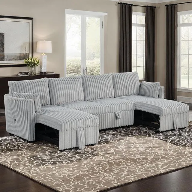 Furniture of America Denholme SL64002GY-SECT U-Sectional with Pull Out