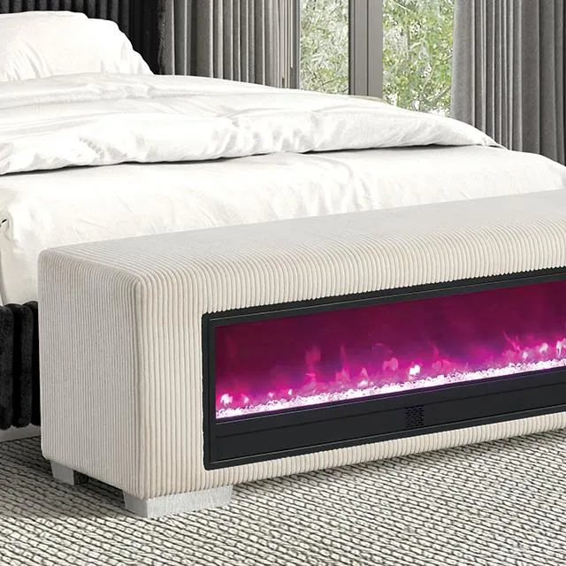 Furniture of America Elnath FM-BN6001BG Bench with Visual Crystal Fireplace