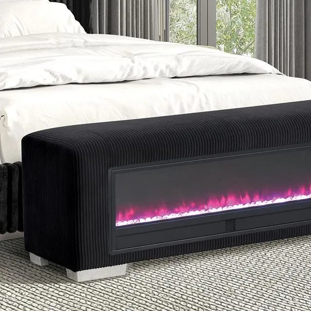 Furniture of America Elnath FM-BN6001BK Bench with Visual Crystal Fireplace