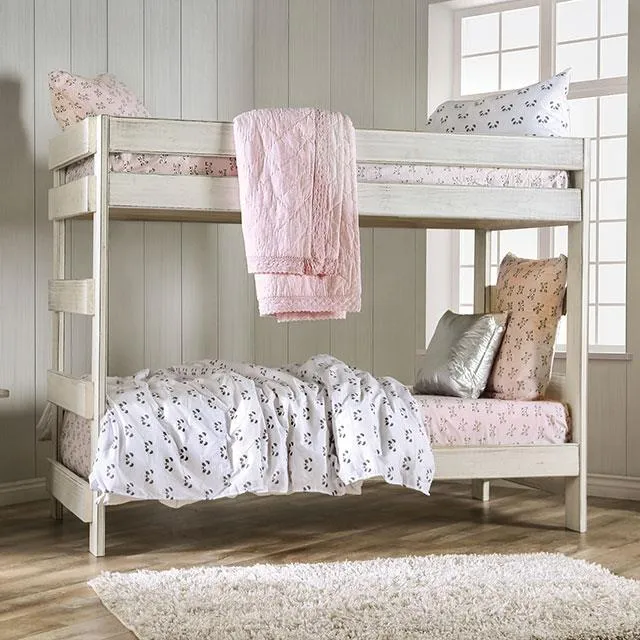 Furniture of America Arlette AM-BK100WH-BED-SLAT Twin/Twin Bunk Bed