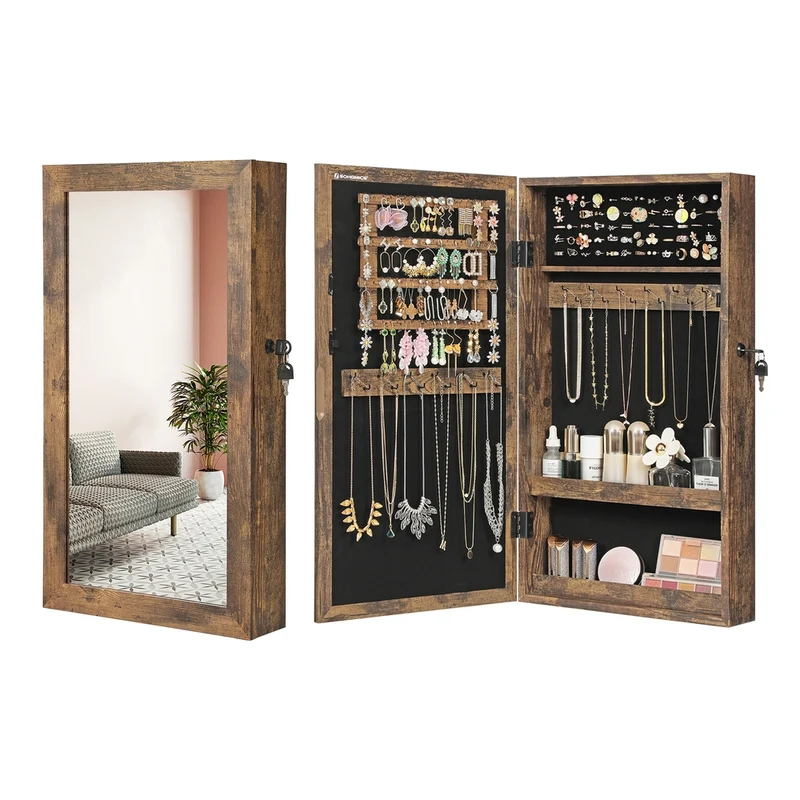 Armario para Joyas de Pared Marrón Rústico