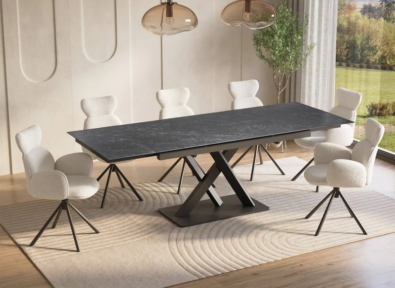 Mesa de comedor extensible de cerámica negra para 10 personas 160-240 cm ELEGANCE