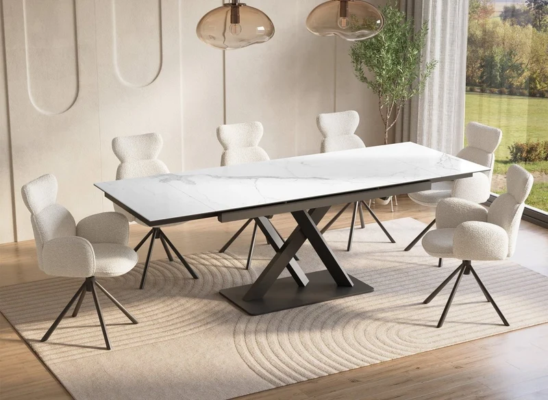 Mesa de comedor extensible de cerámica blanca para 10 personas 160-240 cm ELEGANCE