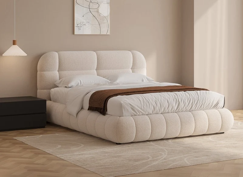 YOURI Cama contenedor de tela bouclé color crudo 180x200 cm
