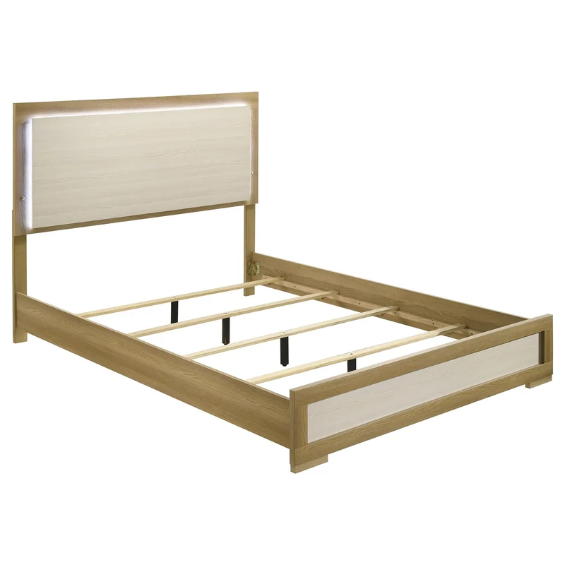 Coaster Furniture Hyland 215651Q Wood Queen LED Panel Bed - Natural and White