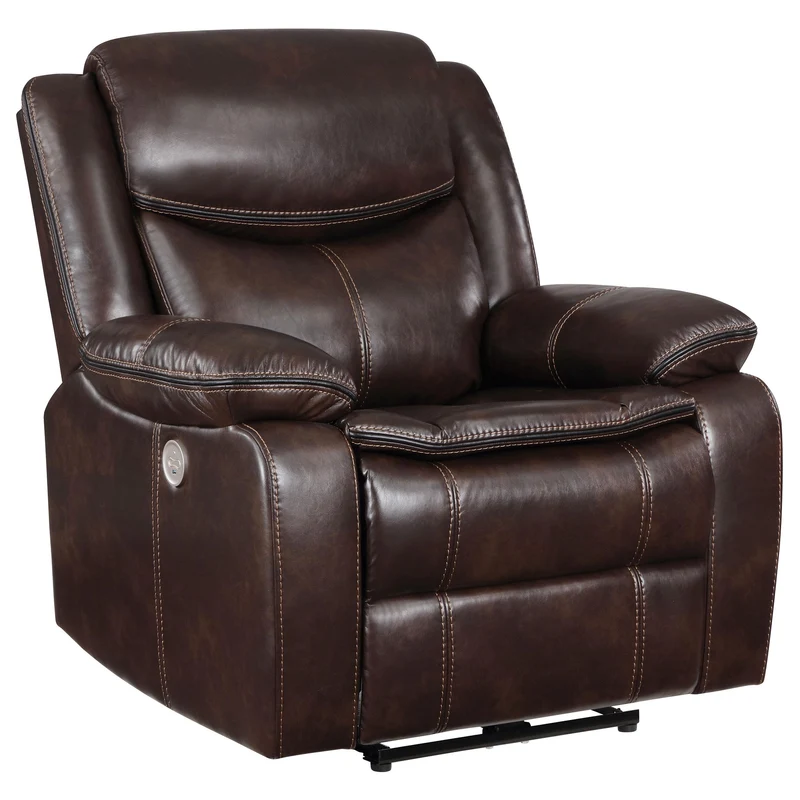 Coaster Furniture Sycamore 610193P Upholstered Power Recliner Chair - Dark Brown
