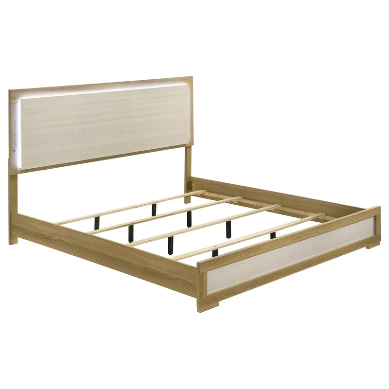 Coaster Furniture Hyland 215651KE Eastern King Panel Bed LED Headboard - Natural