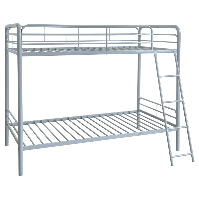 Coaster Furniture Carson 460334SVR Metal Twin Over Twin Bunk Bed - Glossy Silver