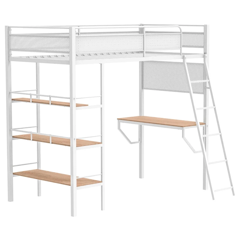 Coaster Furniture Campus 460332WHT 3-shelf Metal Twin Workstation Loft Bed - Matte White