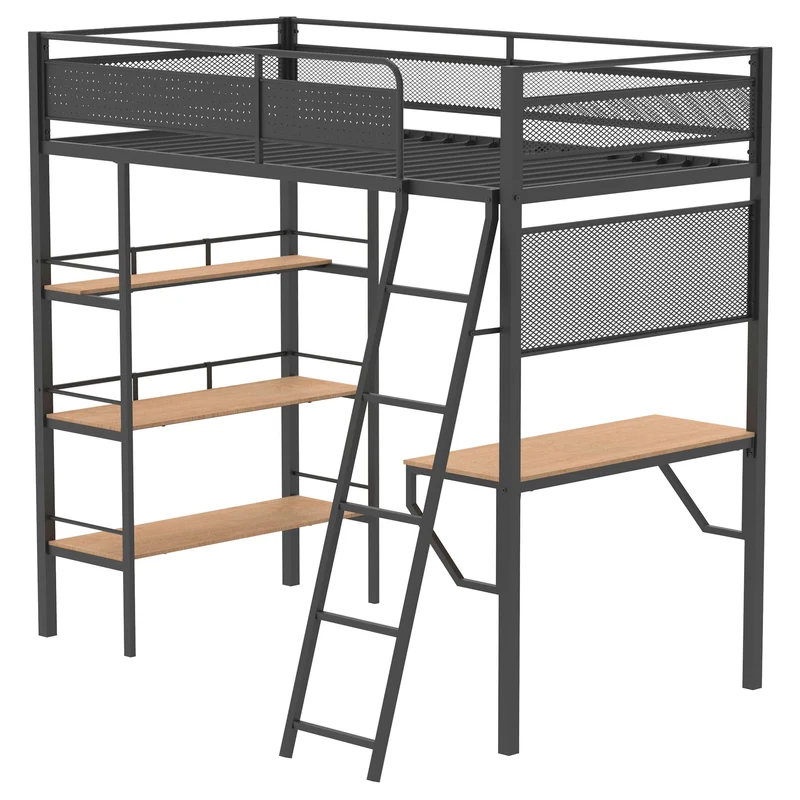 Coaster Furniture Campus 460332BLK 3-shelf Metal Twin Workstation Loft Bed - Matte Black