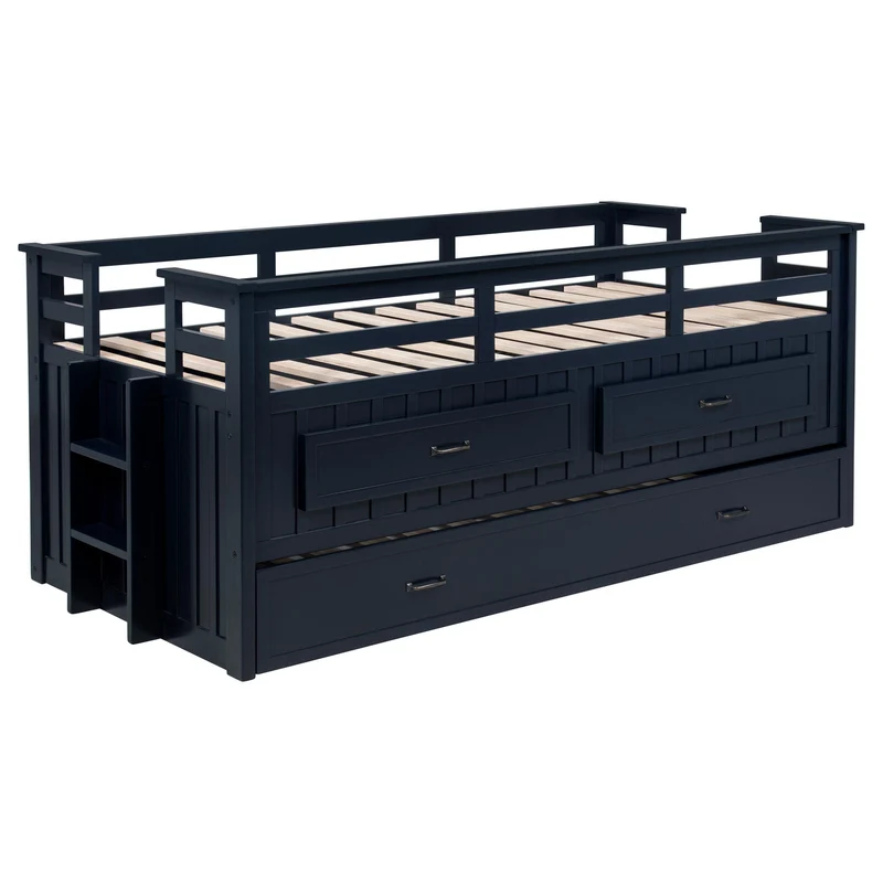 Coaster Furniture Carlsbad 401980T Wood Twin Captains Bed With Trundle - Navy Blue