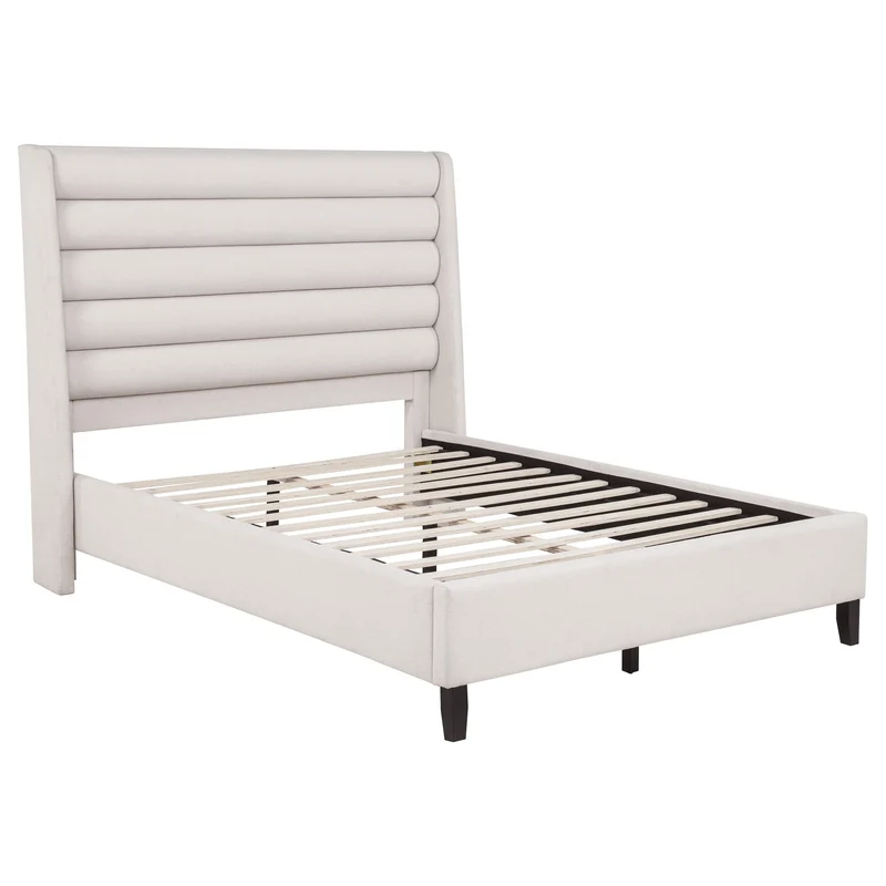 Coaster Furniture Leslie 315983Q Upholstered Tufted Queen Wingback Platform Bed - Beige