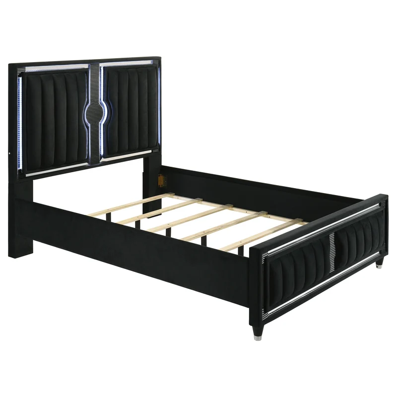 Coaster Furniture Ravenne 223191Q Velvet Upholstered Queen LED Panel Bed - Black