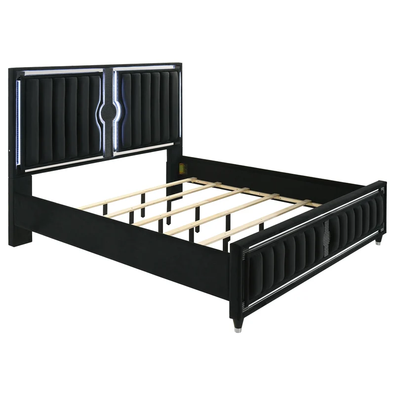 Coaster Furniture Ravenne 223191KE Velvet Upholstered Eastern King LED Panel Bed - Black