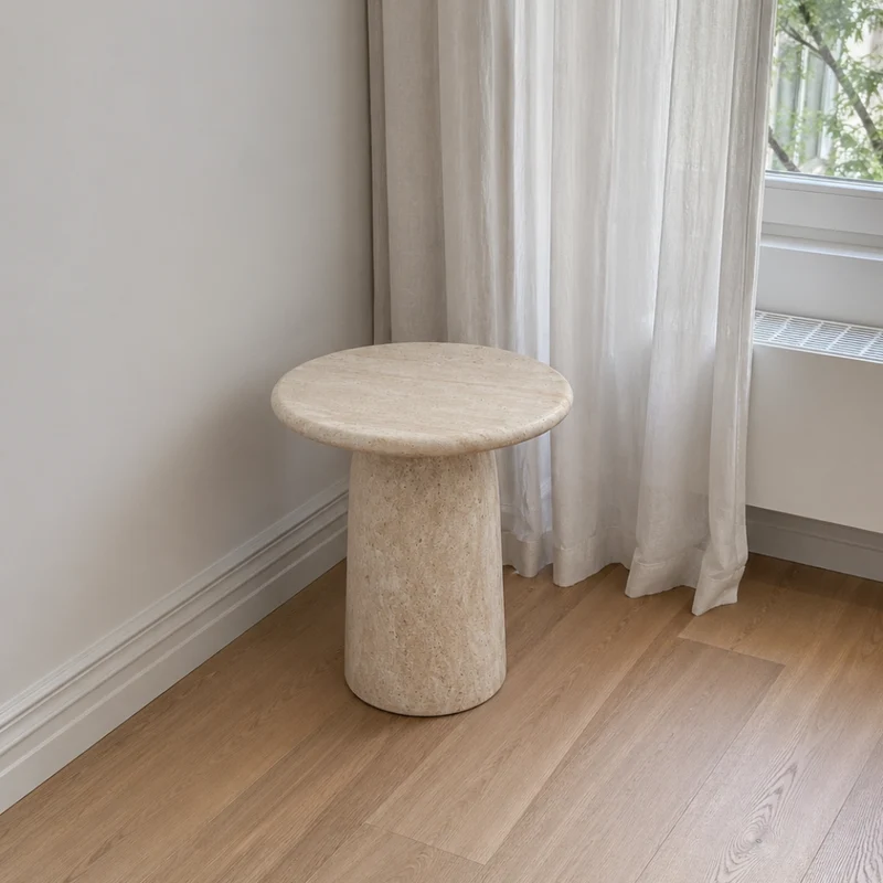 Mesa auxiliar Eze - D50 H50 - Policompuesto - Travertino blanco