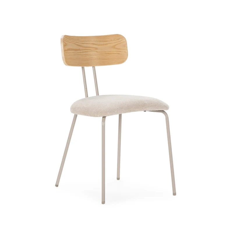 Silla de comedor Olimpia Beige y roble y patas metálicas grises